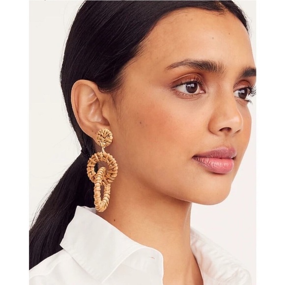 NWT J.Crew Interlocking Rattan Hoop Earrings - Picture 1 of 9